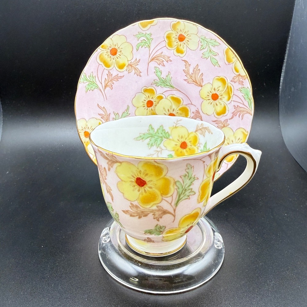 Tuscan Fine Bone China Tea Cup Saucer Set Yellow Dogwood Pink Floral England